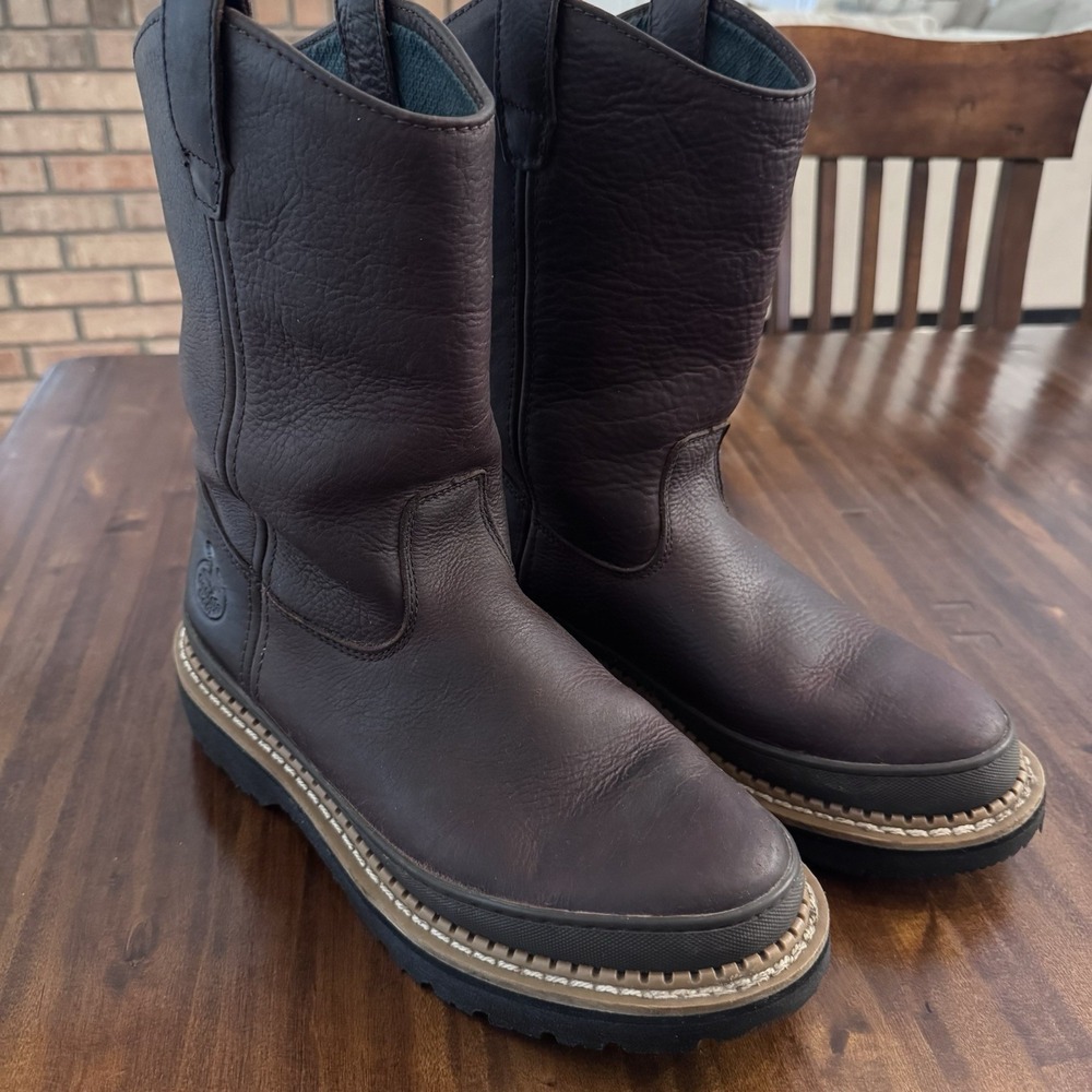Georgia Boot Giant Wellington Men's Size 9 M Pull On Work Boots Brown G4274